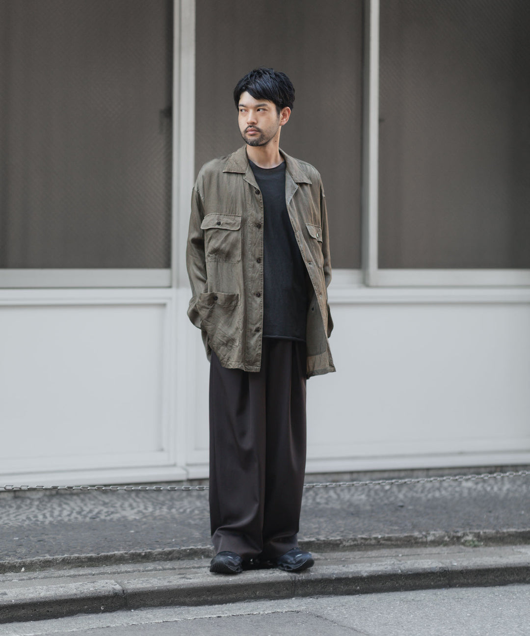 ANTHEM A-アンセムエーのPIGMENT CUPRO OPEN COLLAR SHIRTのKHAKI 公式通販サイトsession福岡セレクトショップ