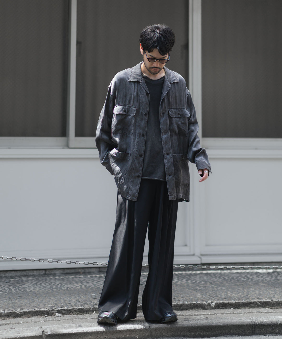 ANTHEM A-アンセムエーのPIGMENT CUPRO OPEN COLLAR SHIRTのCHARCOAL 公式通販サイトsession福岡セレクトショップ