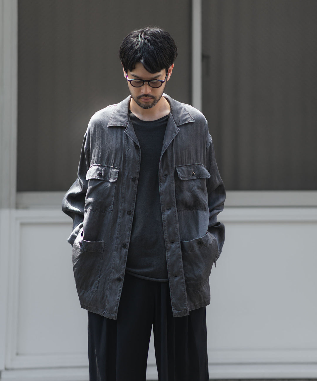 ANTHEM A-アンセムエーのPIGMENT CUPRO OPEN COLLAR SHIRTのCHARCOAL 公式通販サイトsession福岡セレクトショップ