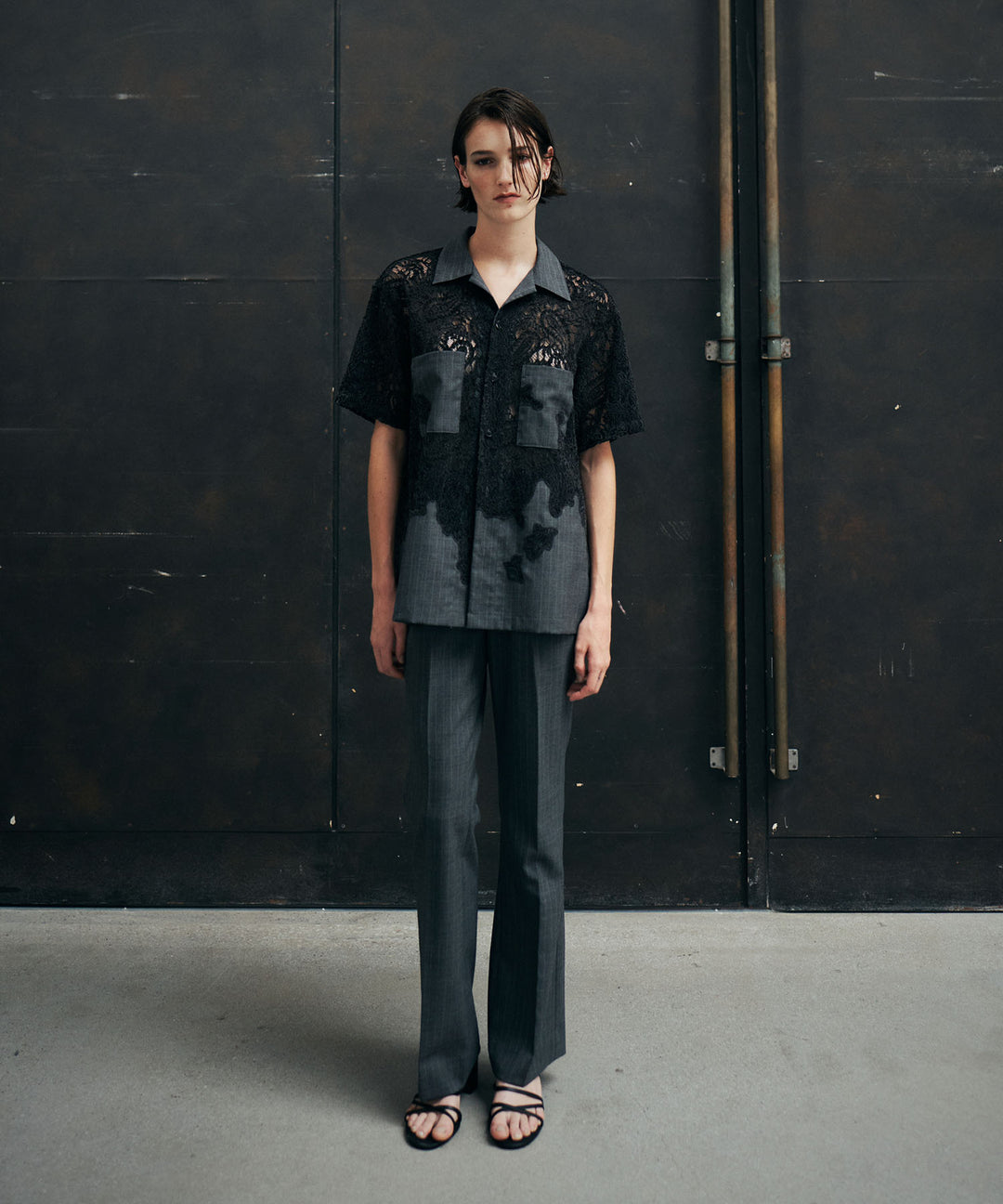  ANTHEM Aアンセムエー のCOMBINE EMBROIDERY OPEN COLLAR SHIRT - TOP GRAYの公式通販サイトsession福岡セレクトショップ