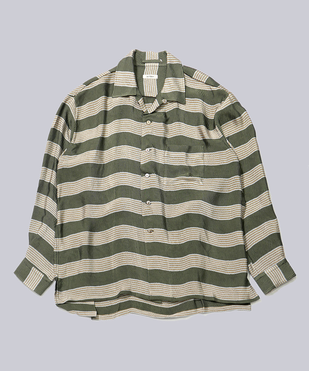 INTÉRIM(インテリム)のHYPER BIG VISCOSE STRIPE 60s OPEN COLLAR SHIRT - GREEN STRIPE公式通販サイトsession福岡セレクトショップ