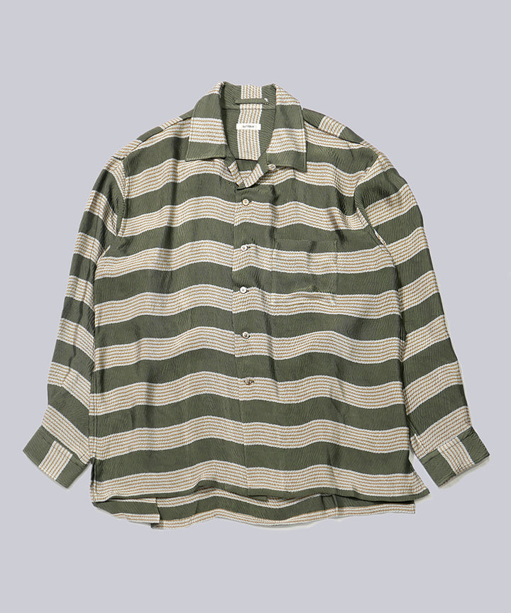 INTÉRIM(インテリム)のHYPER BIG VISCOSE STRIPE 60s OPEN COLLAR SHIRT - GREEN STRIPE公式通販サイトsession福岡セレクトショップ