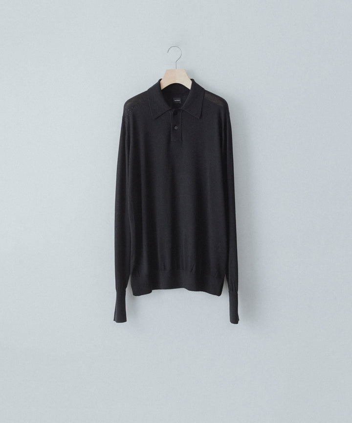 MAYKAM メイカムのSTRUCTURE EYELET L/S POLOのBLACK 公式通販サイトsession福岡セレクトショップ
