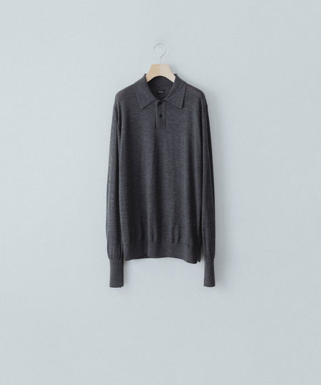 【MAYKAM】 STRUCTURE EYELET L/S POLO - STONE GREY