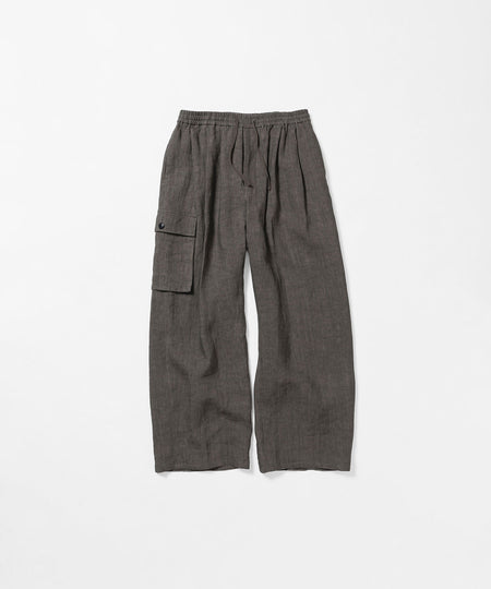 【nakedgauge】 SUMI LINEN WIDE EASY CARGO PANTS - CHARCOAL GRAY