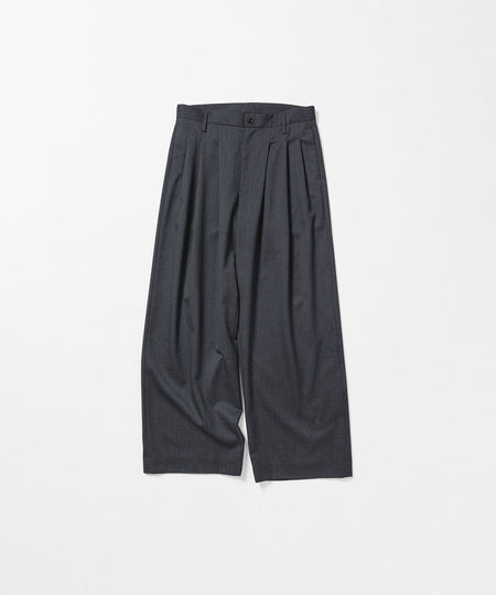 【nakedgauge】 WOOL GABARDINE 3PLEAT WIDE SLACKS - CHARCOAL GRAY
