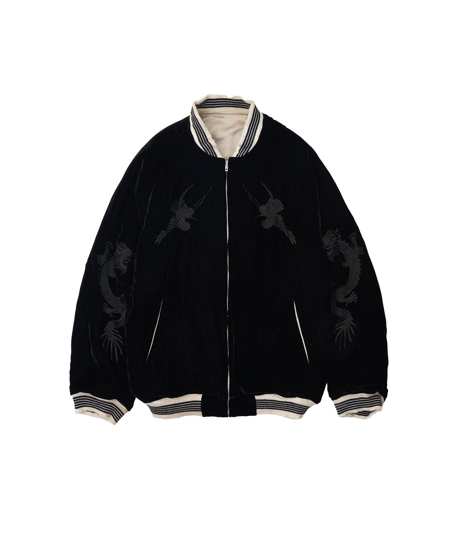 ssstein(シュタイン)×KEITAMARUYAMAのVINTAGE SATIN / VELVET REVERSIBLE ZIP JACKET - GREIGE×BLACKの公式通販サイトsession福岡セレクトショップ