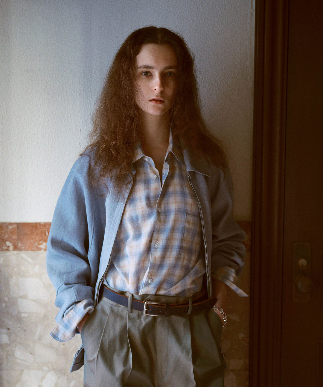 【INTÉRIM】SUPIMA WOOL CHECK REGULAR COLLAR SHIRTS - BLUE