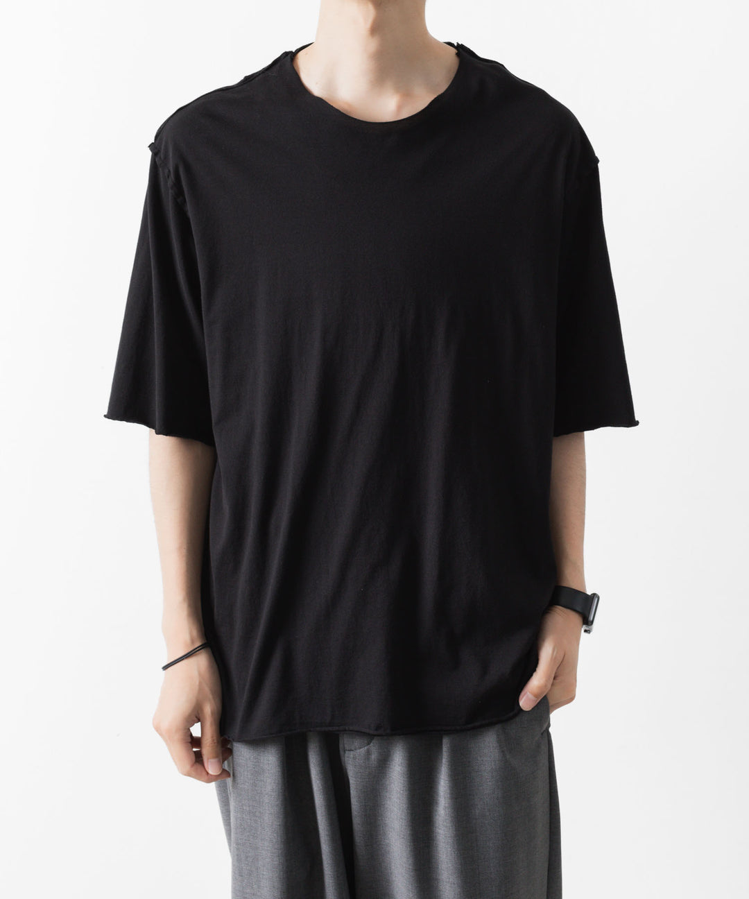 ATTACHMENT アタッチメントの80/2 PIMA CO JERSEY OVERSIZED LAYERED S/S TEE - BLACKの公式通販サイトsession福岡セレクトショップ