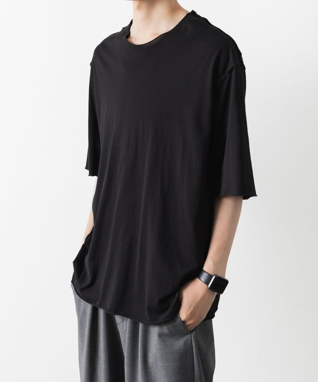 ATTACHMENT アタッチメントの80/2 PIMA CO JERSEY OVERSIZED LAYERED S/S TEE - BLACKの公式通販サイトsession福岡セレクトショップ
