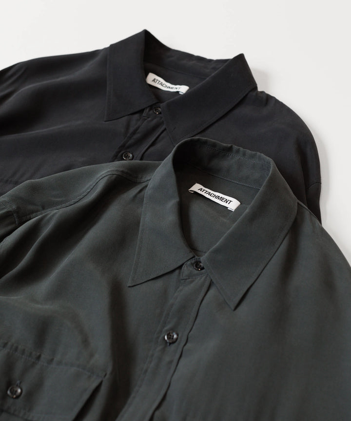 ATTACHMENT アタッチメントのCU/RY FIBRIL TAFFETA PATCH POCKET L/S SHIRT - BLACKの公式通販サイトsession福岡セレクトショップ
