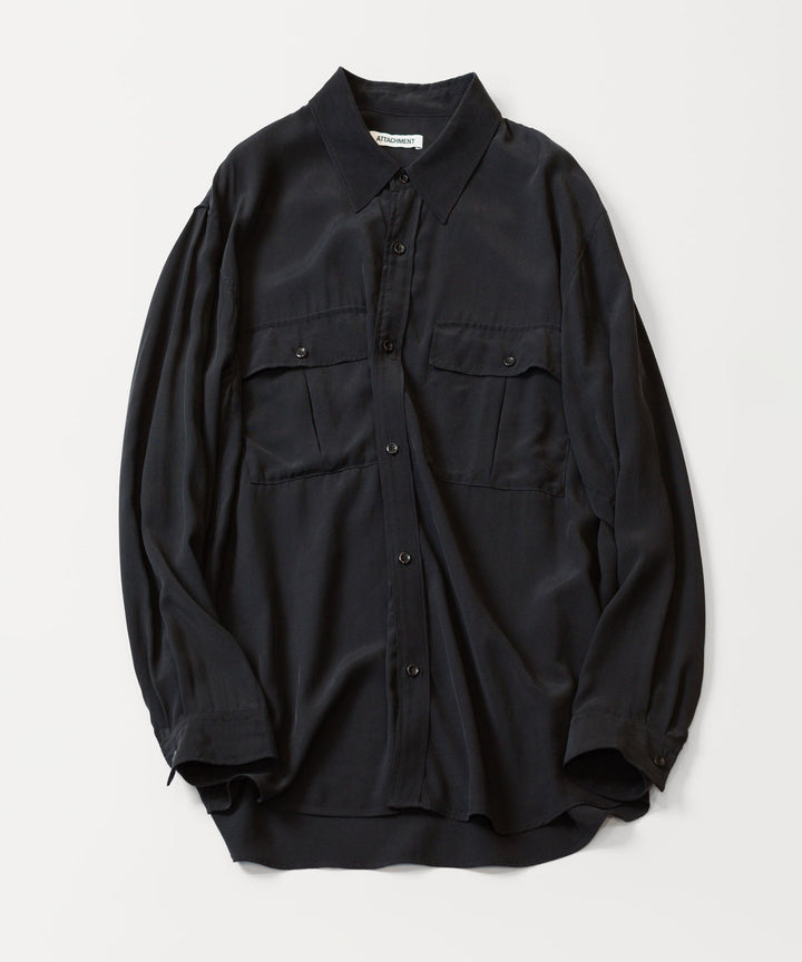 ATTACHMENT アタッチメントのCU/RY FIBRIL TAFFETA PATCH POCKET L/S SHIRT - BLACKの公式通販サイトsession福岡セレクトショップ