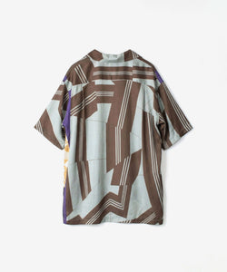 ANTHEM A / アンセムエー】COLLAGE PRINTED OPEN COLLAR SHIRT - SAGE