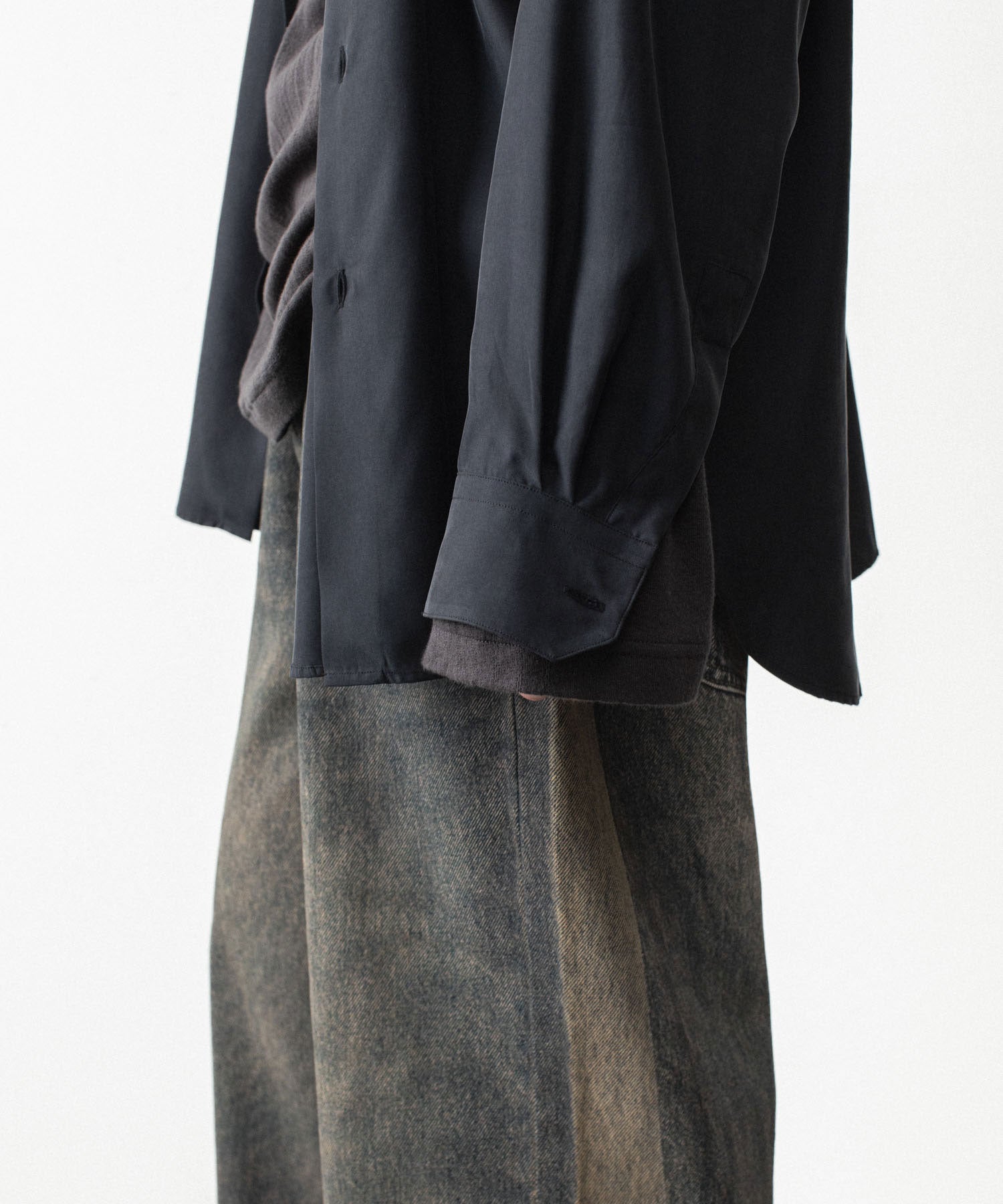 ssstein / シュタイン】CUPRO TWILL OVERSIZED LS SHIRT - BLACK