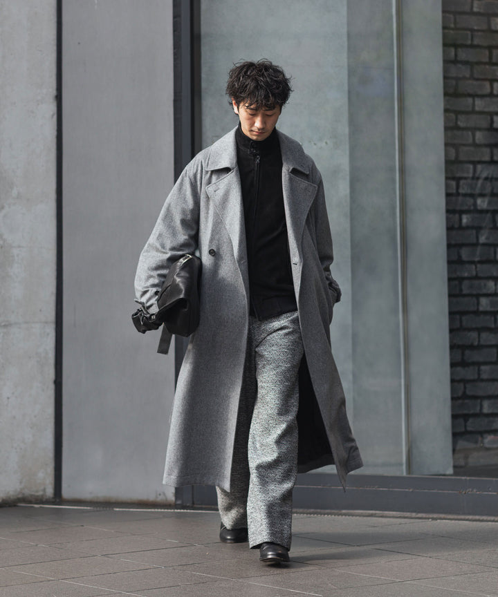 INTÉRIM - インテリムのDOUBLE SIDED JACQUARD TWEED DEAD STOCK WIDE DRESS EASY PANTSのBLACK
