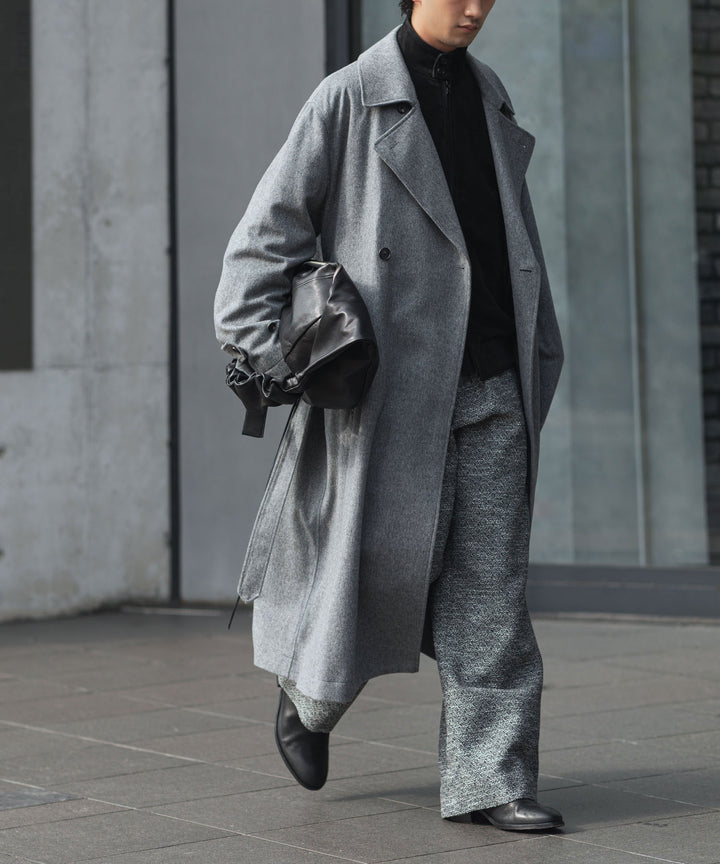 INTÉRIM - インテリムのDOUBLE SIDED JACQUARD TWEED DEAD STOCK WIDE DRESS EASY PANTSのBLACK