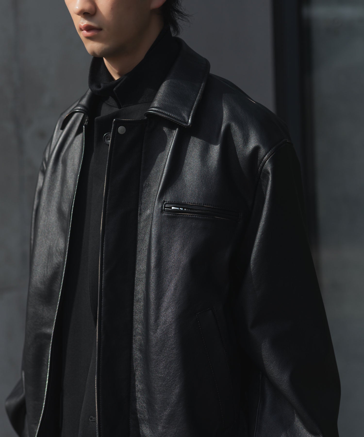 ssstein / シュタイン】COW LEATHER VINTAGE ZIP JACKET - BLACK