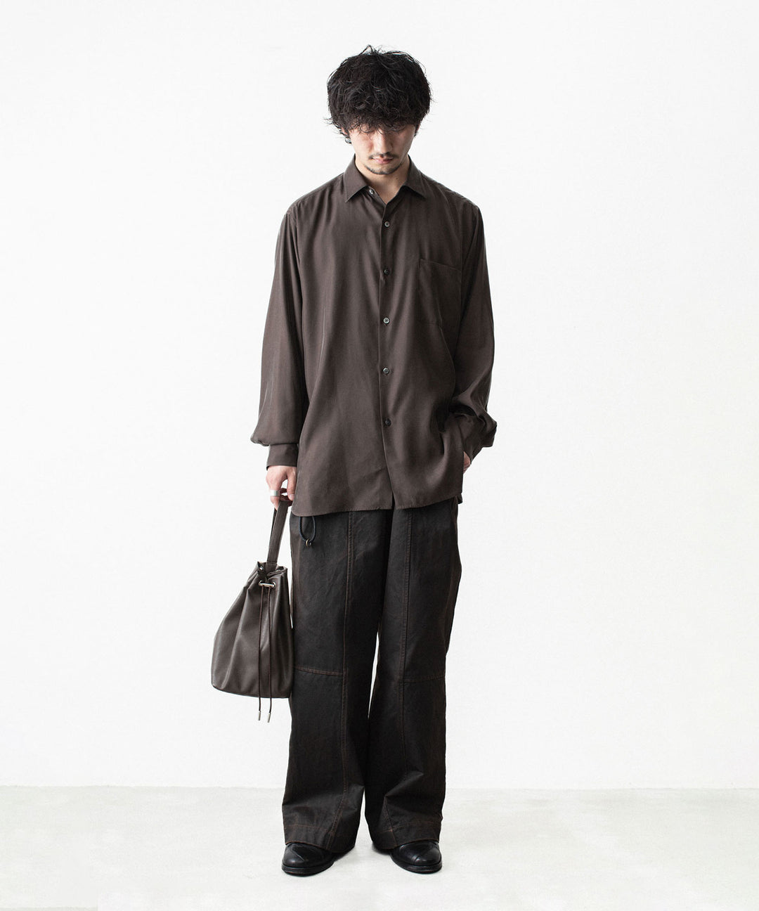 ssstein(シュタイン)のCUPRO TWILL OVERSIZED LS SHIRT - DARK BROWNの公式通販サイトsession福岡セレクトショップ