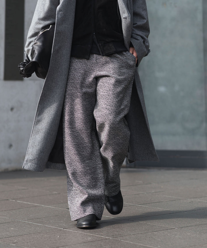 INTÉRIM - インテリムのDOUBLE SIDED JACQUARD TWEED DEAD STOCK WIDE DRESS EASY PANTSのBLACK