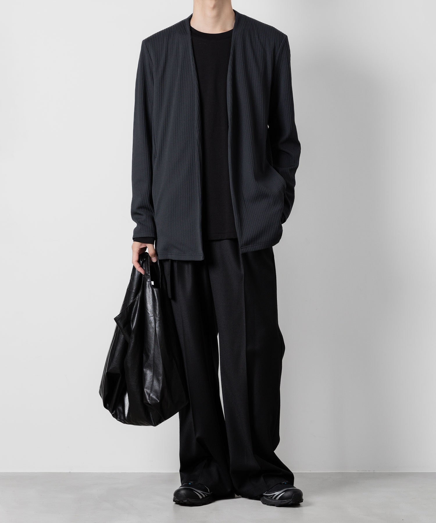 ATTACHMENT アタッチメントのPE STRETCH RIB COLLARLESS CARDIGAN - D.GRAY 公式通販サイトsession福岡セレクトショップ