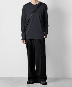 【 ATTACHMENT 】WASHABLE WO/PE STRETCH SAXONY BELTED WIDE TROUSERS - D.GRAY