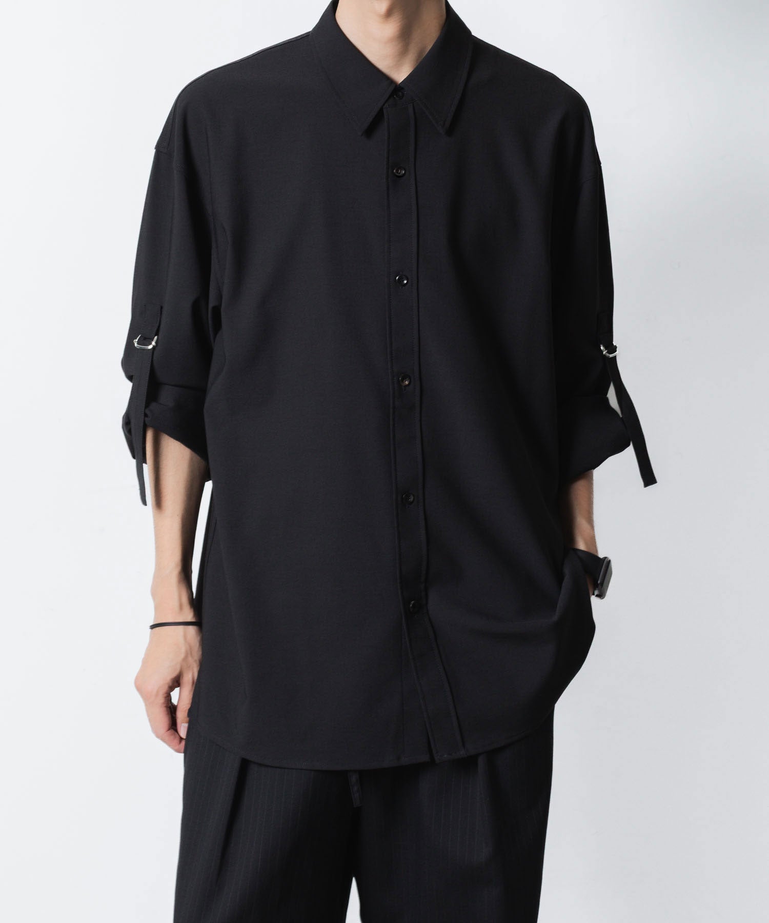 ATTACHMENT アタッチメントのPE/RY STRETCH TROPICAL STRAP SLEEVE L/S SHIRT - BLACKの公式通販サイトsession福岡セレクトショップ