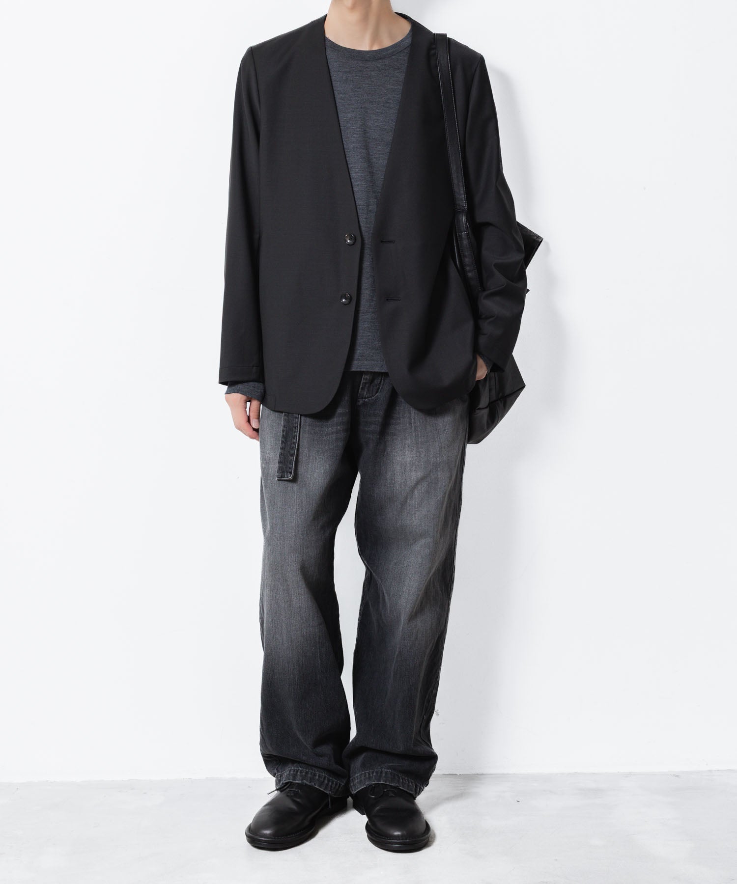 ATTACHMENT アタッチメントの2/80 PE/WO STRETCH TRO COLLARLESS JKT - BLACKの公式通販サイトsession福岡セレクトショップ