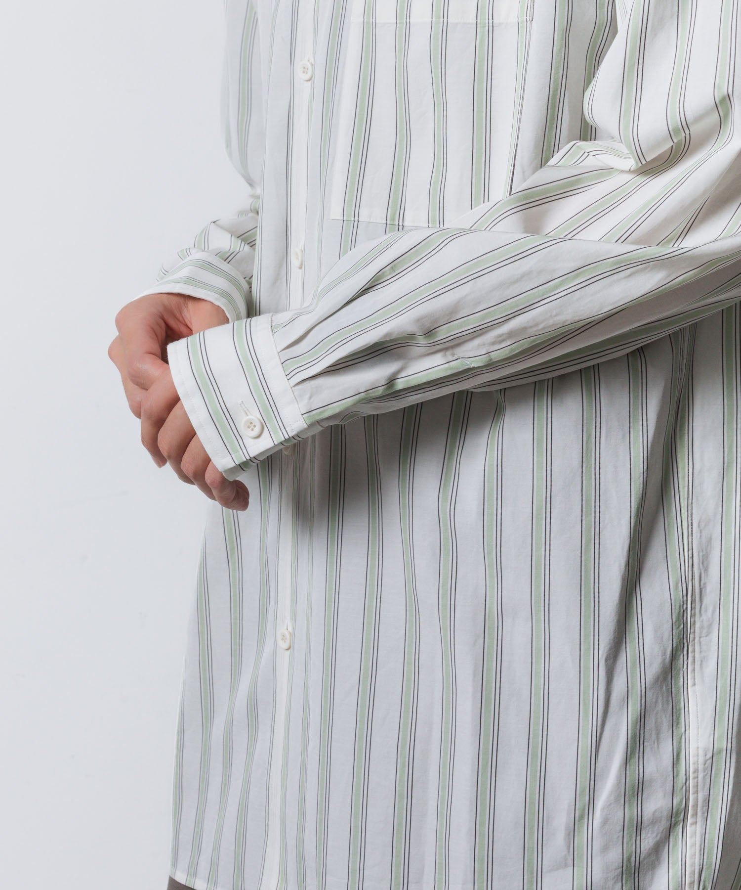ATTACHMENT アタッチメントのCU/CO STRIPE TWILL L/S SHIRT - S.GREENの公式通販サイトsession福岡セレクトショップ