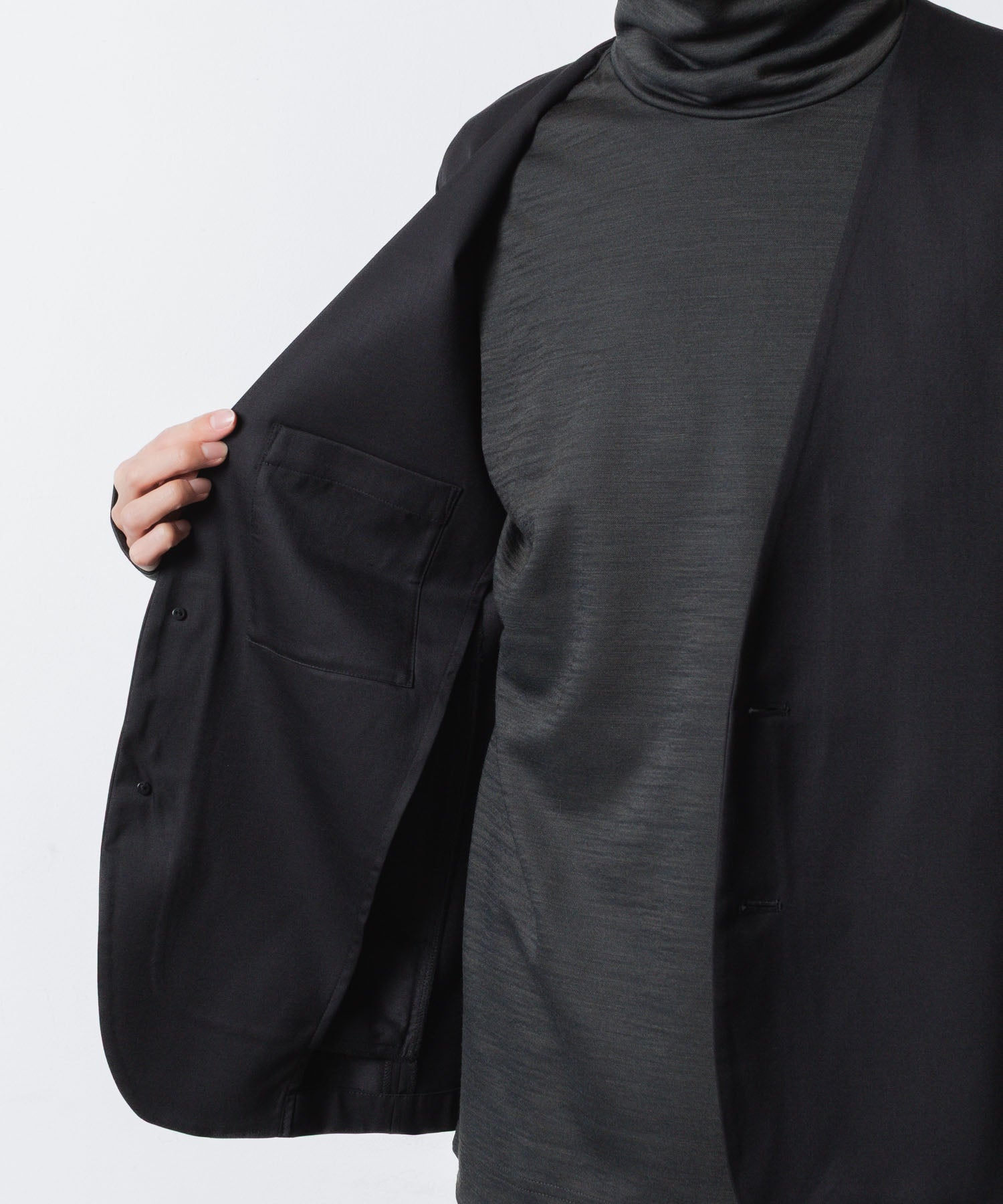 ATTACHMENT アタッチメントのT/W/SI STRETCH GABARDINE COLLARLESS JKT - BLACKの公式通販サイトsession福岡セレクトショップ