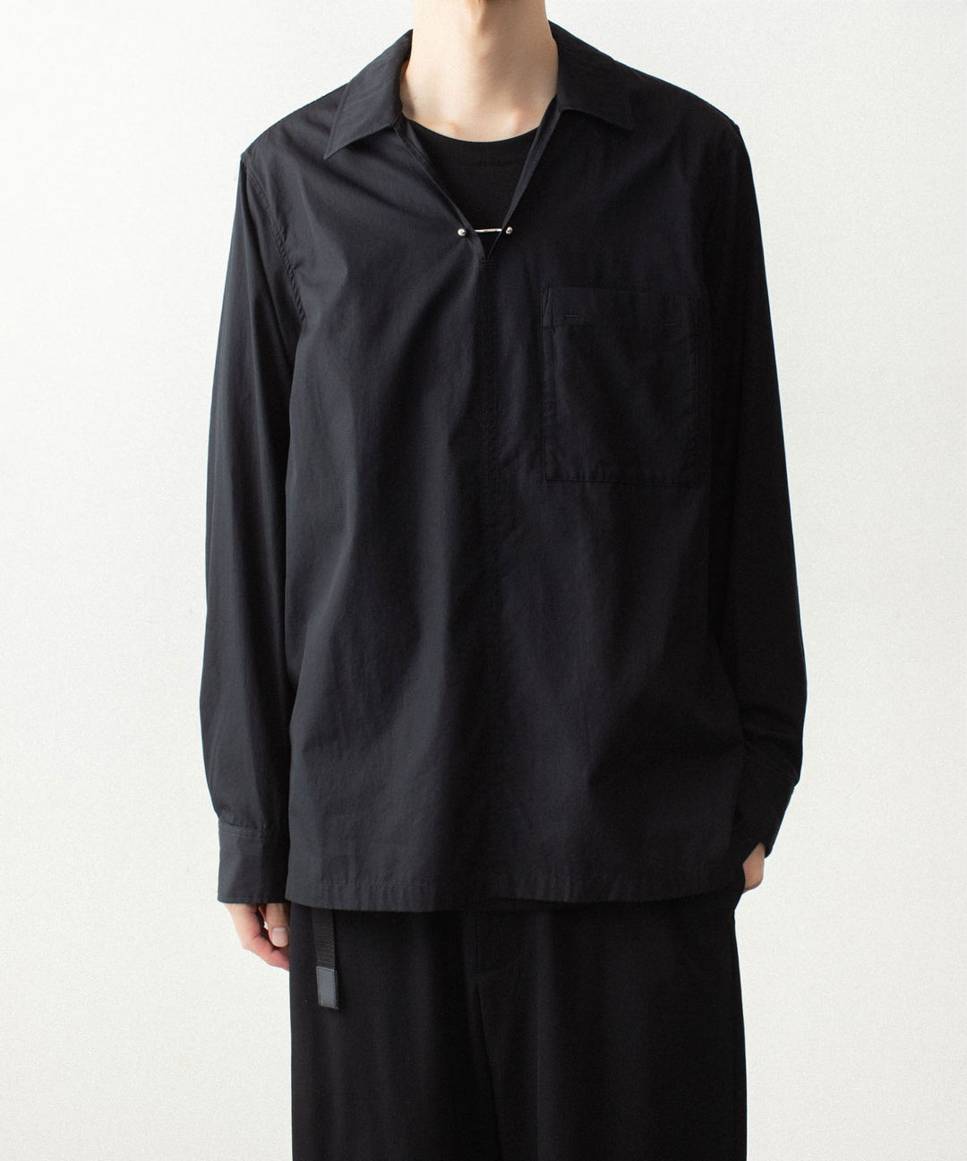 ATTACHMENT アタッチメントの140/2 GIZA BROAD PIERCED L/S SHIRT - BLACKの公式通販サイトsession福岡セレクトショップ