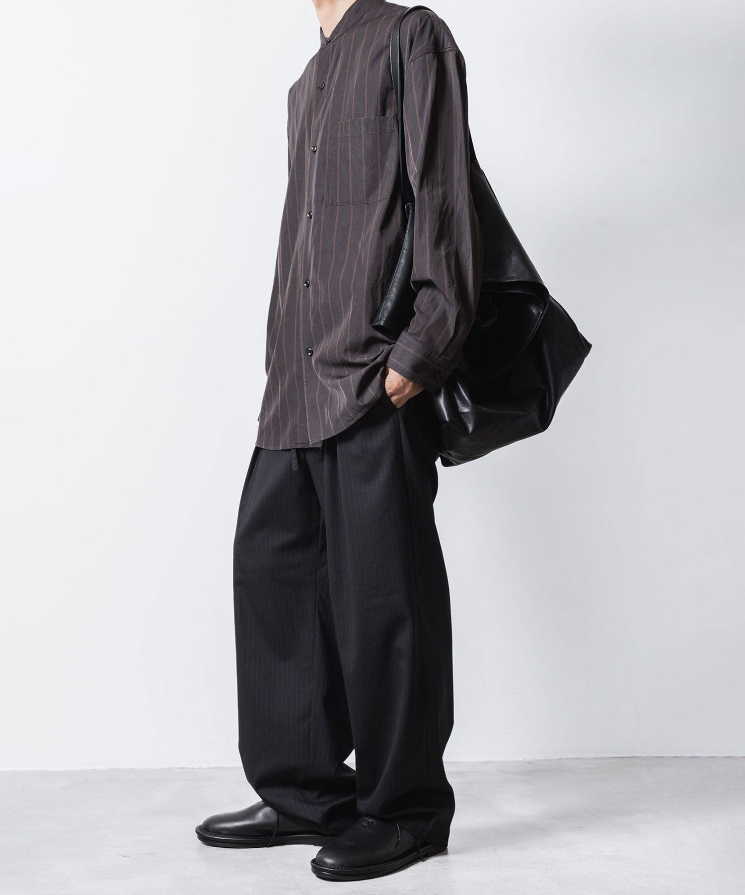 ATTACHMENT アタッチメントのCU/CO STRIPE TWILL BANDCOLLAR L/S SHIRT - S.GRAYの公式通販サイトsession福岡セレクトショップ