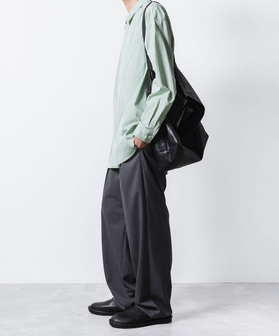 【 ATTACHMENT 】140/2 GIZA BROAD L/S SHIRT - L.GREEN