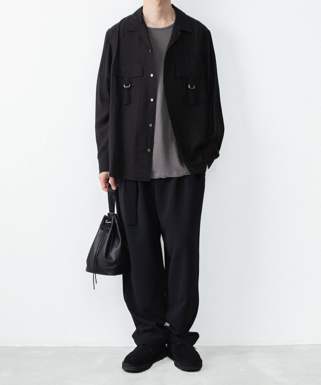 ATTACHMENT アタッチメントのLY/SI LAWN PATCH POCKET OPEN COLLAR L/S SHIRT - BLACKの公式通販サイトsession福岡セレクトショップ