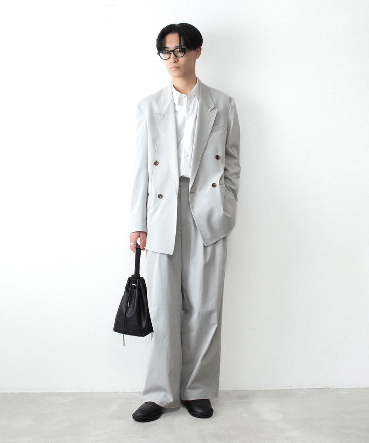 【 ATTACHMENT 】PE/CO/LI DRY TWILL DOUBLE-BREASTED JKT - L.GRAY