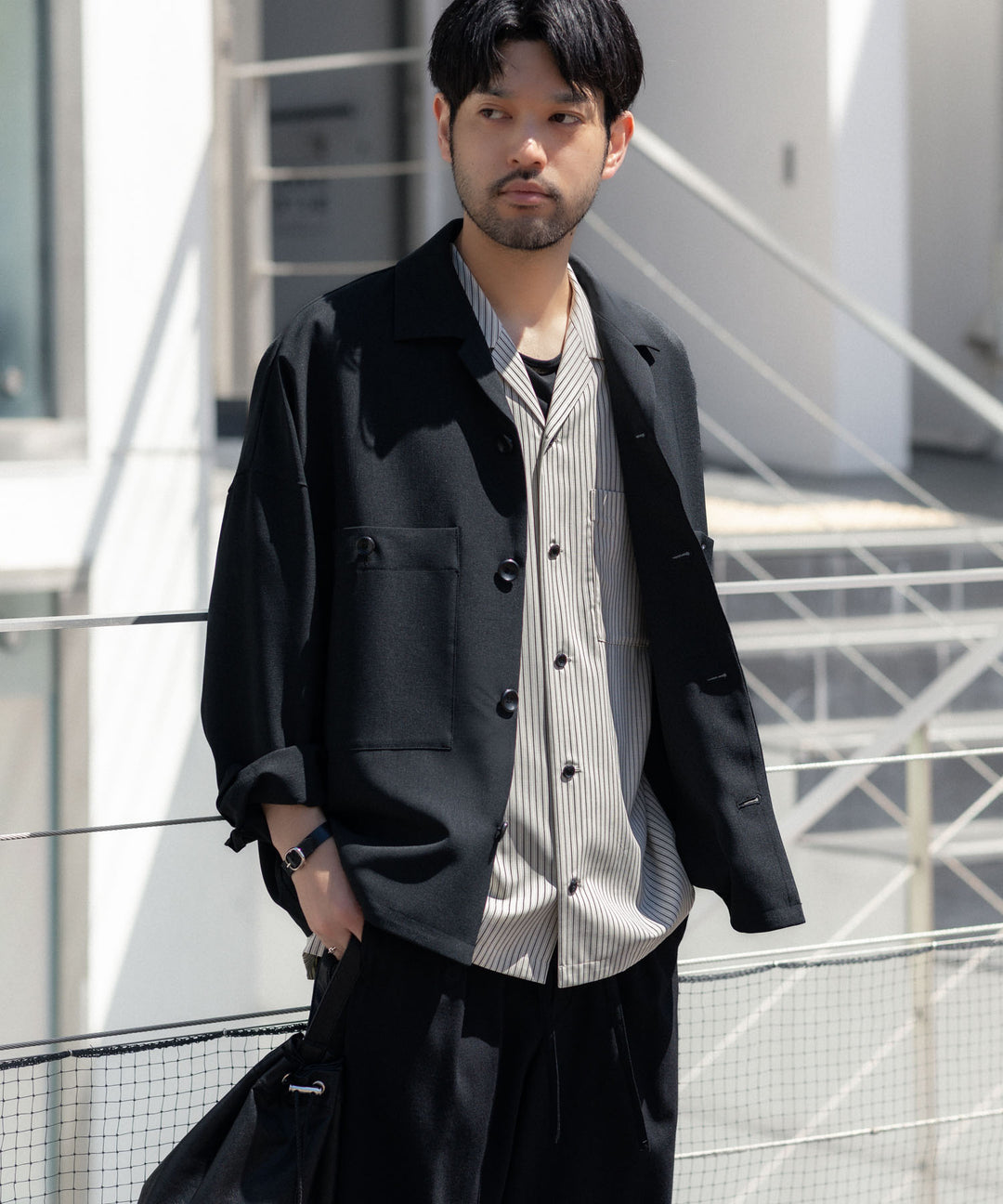 ATTACHMENT アタッチメントのWO/PE STRIPE OPEN COLLAR S/S SHIRT - S.GRAYの公式通販サイトsession福岡セレクトショップ