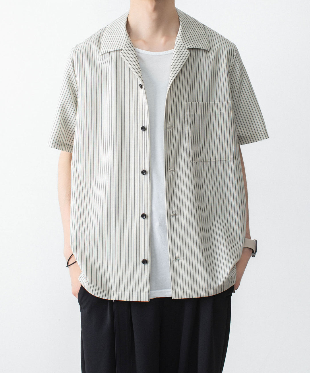 ATTACHMENT アタッチメントのWO/PE STRIPE OPEN COLLAR S/S SHIRT - S.GRAYの公式通販サイトsession福岡セレクトショップ