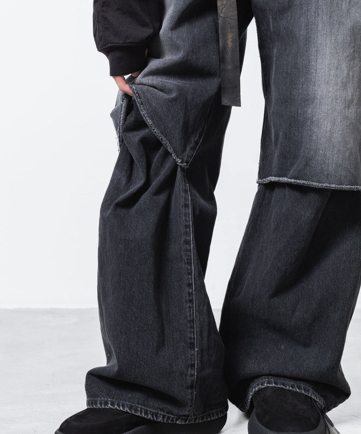 VEIN ヴェインの11OZ DENIM CUT OFF BAGGY TROUSERS - BLACKの公式通販サイトsession福岡セレクトショップ