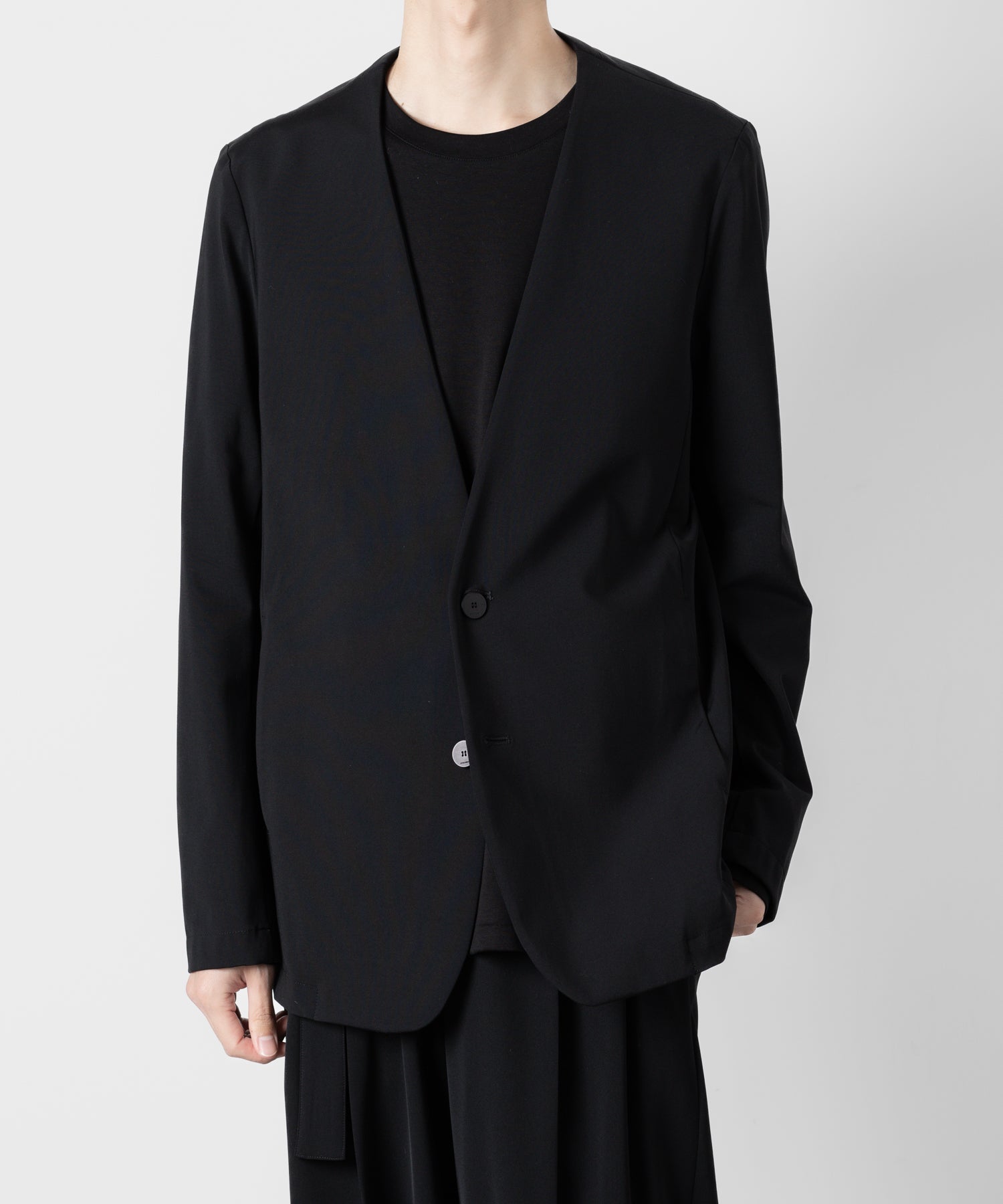 ATTACHMENT アタッチメントのNY/CO STRETCH JERSEY COLLARLESS JACKET - BLACK 公式通販サイトsession福岡セレクトショップ