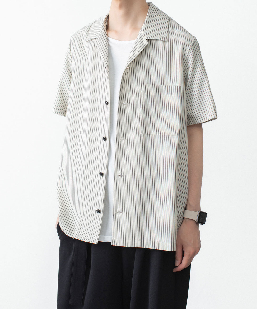 ATTACHMENT アタッチメントのWO/PE STRIPE OPEN COLLAR S/S SHIRT - S.GRAYの公式通販サイトsession福岡セレクトショップ