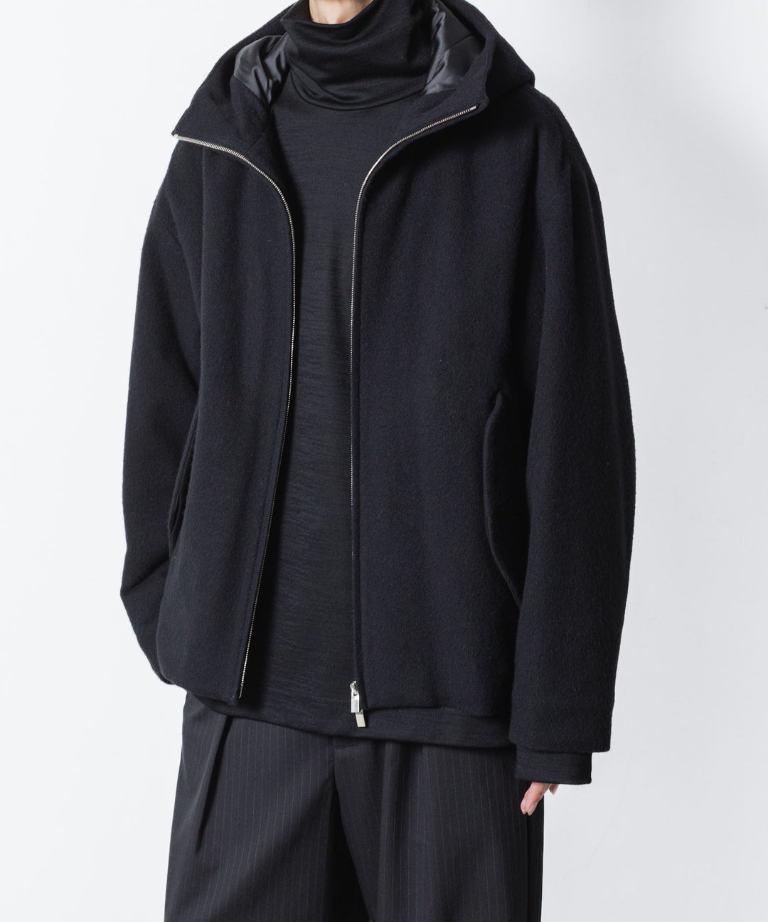 ATTACHMENT アタッチメントのWOOL SHAGGY PADDING HOODED JACKET - BLACKの公式通販サイトsession福岡セレクトショップ