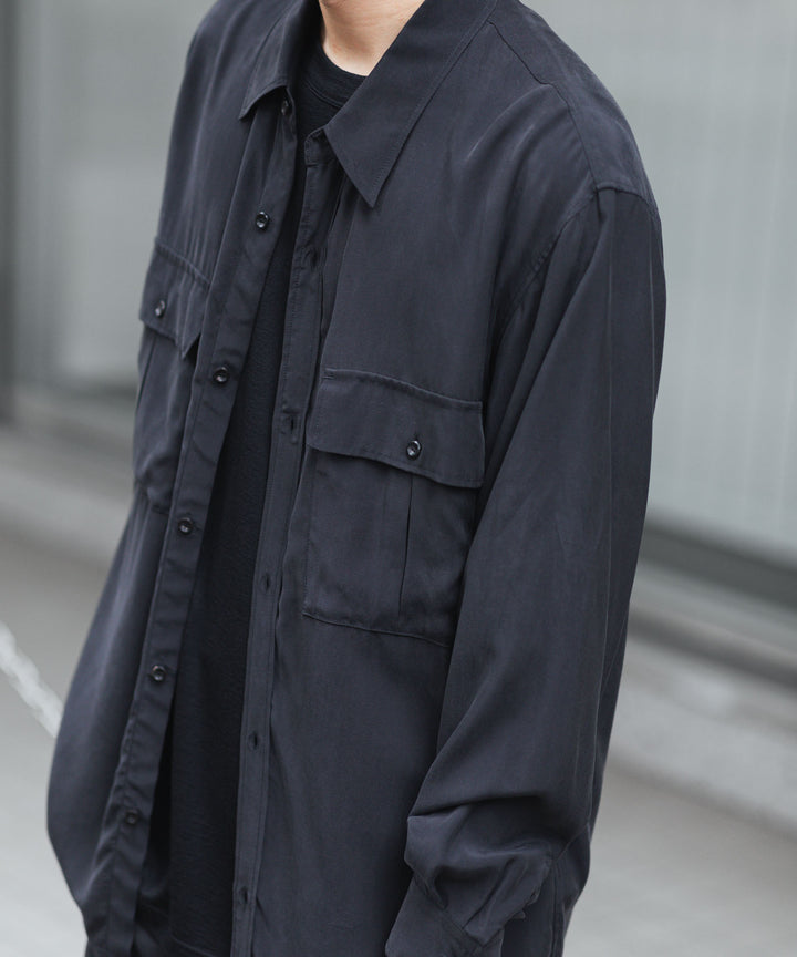 【 ATTACHMENT 】CU/RY FIBRIL TAFFETA PATCH POCKET L/S SHIRT - BLACK