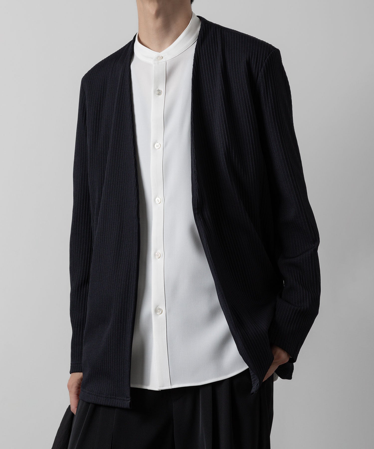 ATTACHMENT アタッチメントのPE STRETCH RIB COLLARLESS CARDIGAN - D.NAVY 公式通販サイトsession福岡セレクトショップ