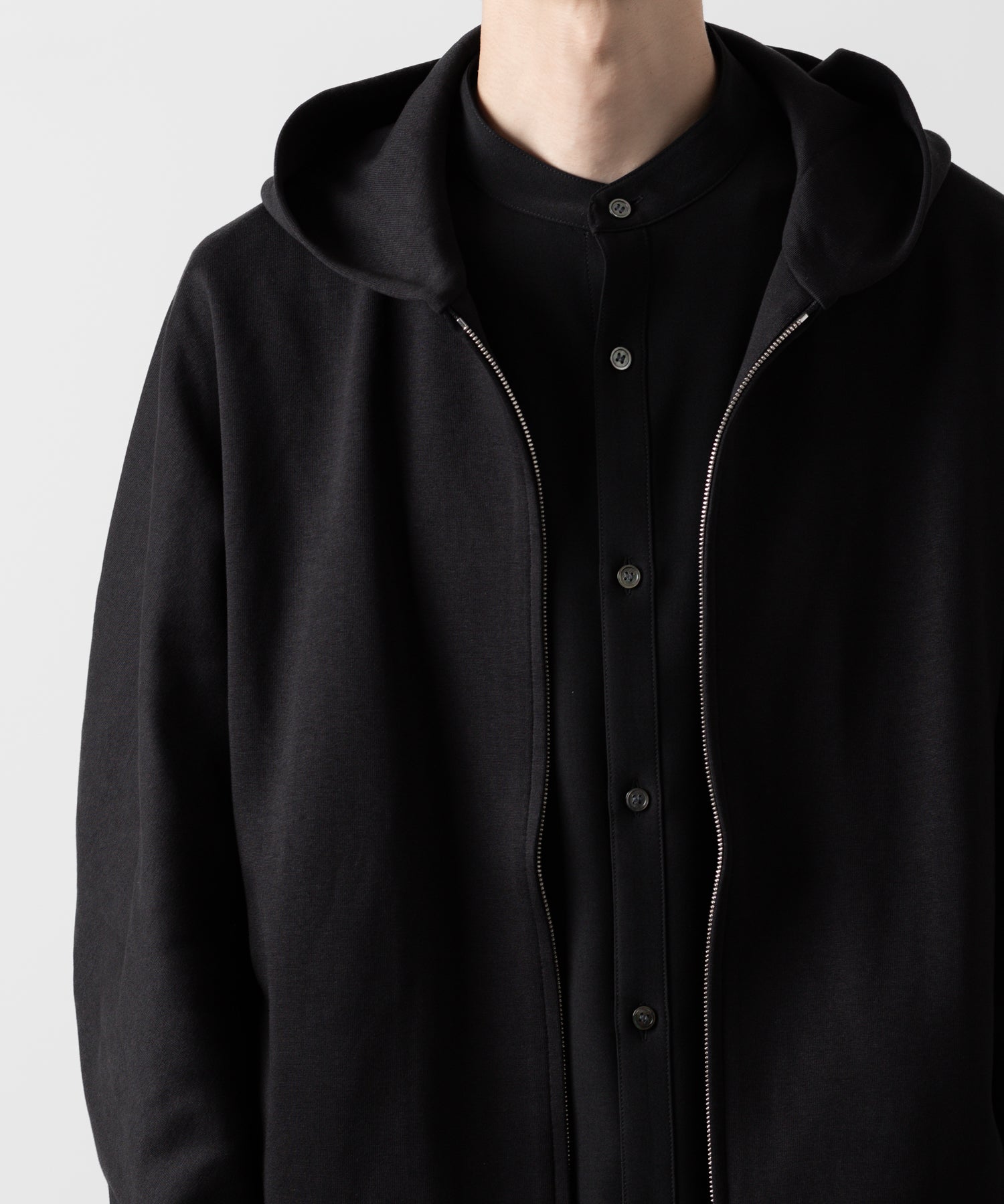 ATTACHMENT アタッチメントのCO/PE DOUBLE KNIT ZIP UP HOODIE - BLACK 公式通販サイトsession福岡セレクトショップ