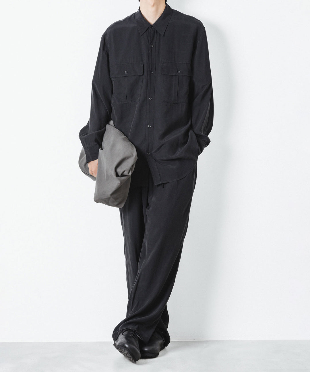 ATTACHMENT アタッチメントのCU/RY FIBRIL TAFFETA PATCH POCKET L/S SHIRT - BLACKの公式通販サイトsession福岡セレクトショップ
