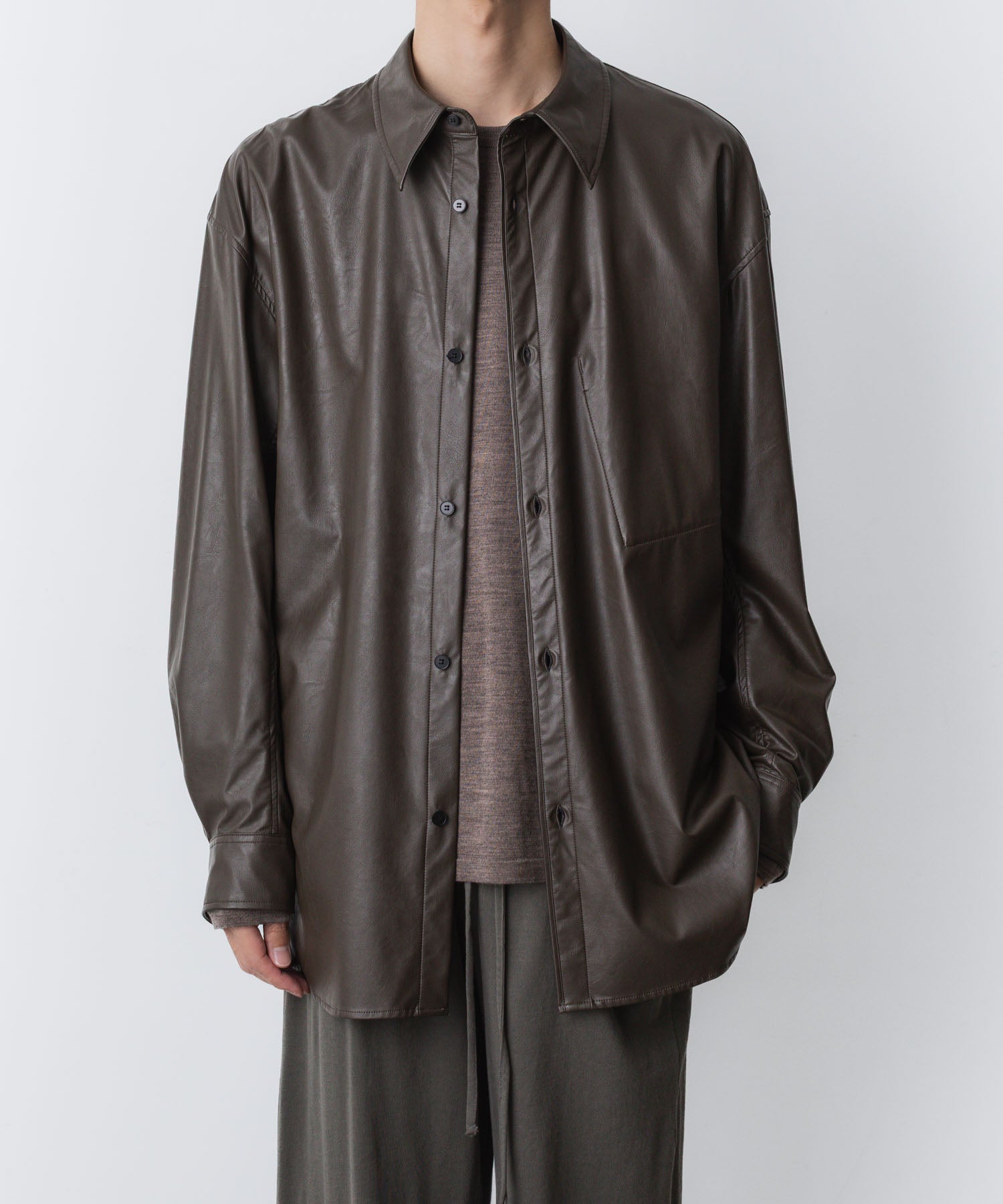 VEIN-ヴェイン SYNTHETIC LEATHER L/S SHIRTのBROWN 公式通販サイトsession福岡セレクトショップ