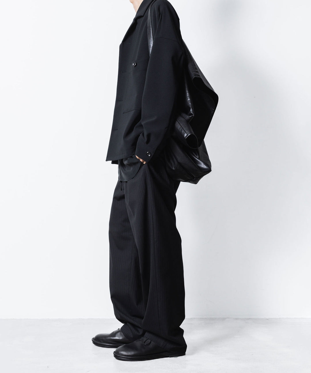 【 ATTACHMENT 】CU/RY FIBRIL TAFFETA PATCH POCKET L/S SHIRT - BLACK