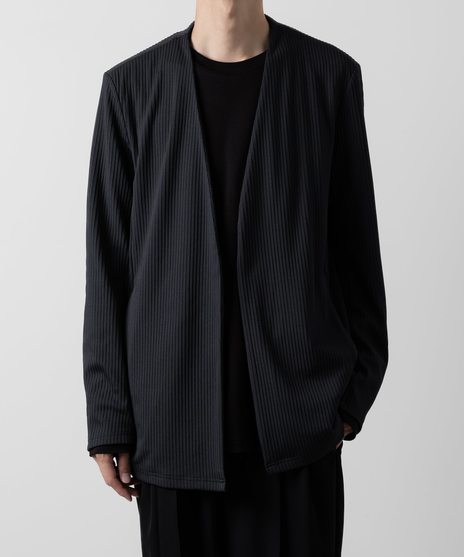 ATTACHMENT アタッチメントのPE STRETCH RIB COLLARLESS CARDIGAN - D.GRAY 公式通販サイトsession福岡セレクトショップ