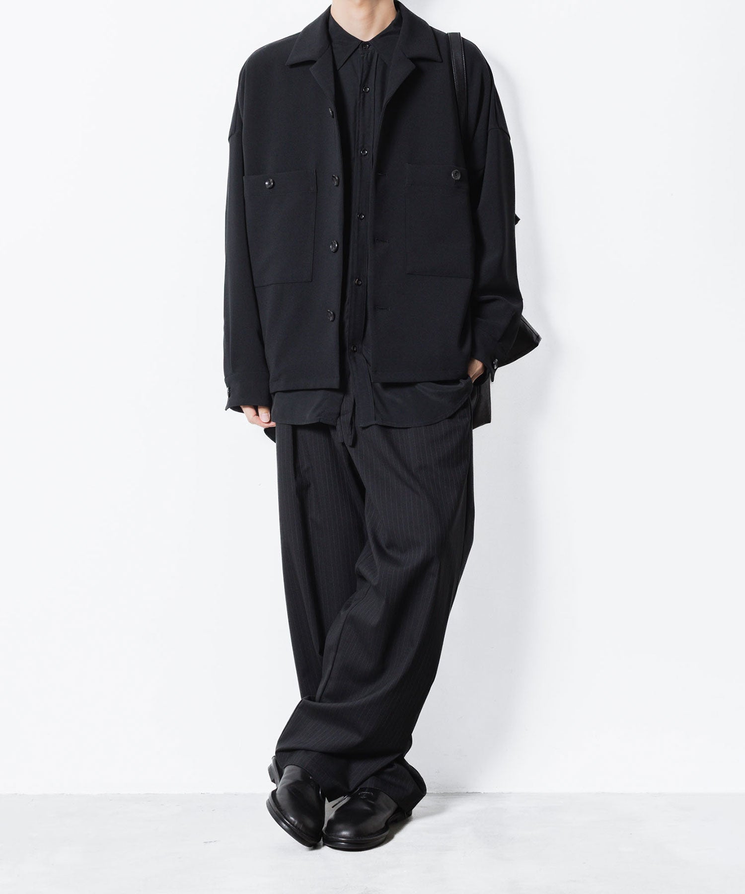 【 ATTACHMENT 】CU/RY FIBRIL TAFFETA PATCH POCKET L/S SHIRT - BLACK