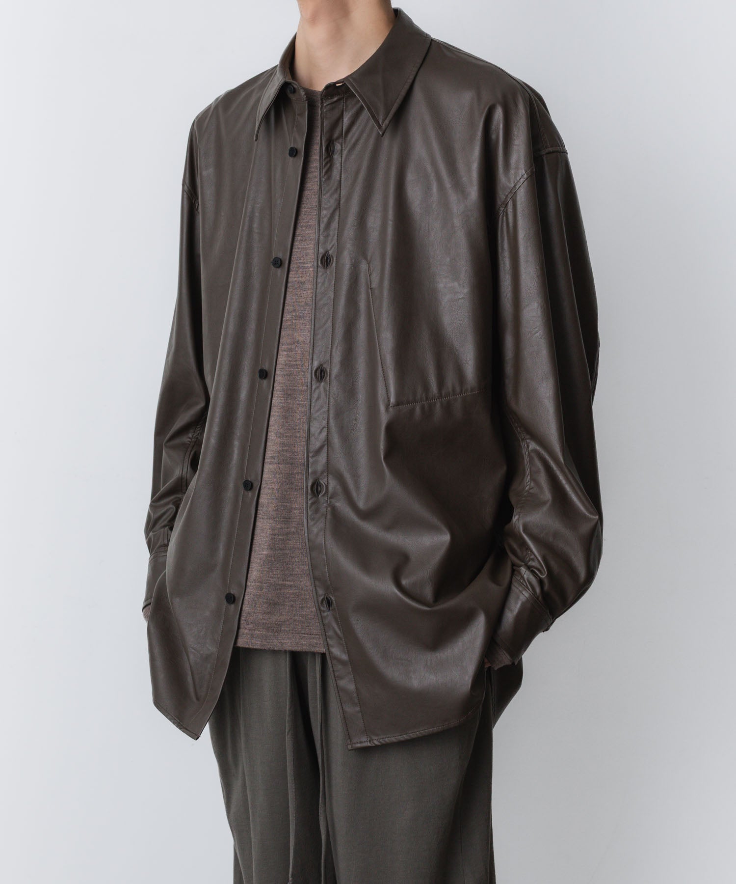 VEIN-ヴェイン SYNTHETIC LEATHER L/S SHIRTのBROWN 公式通販サイトsession福岡セレクトショップ