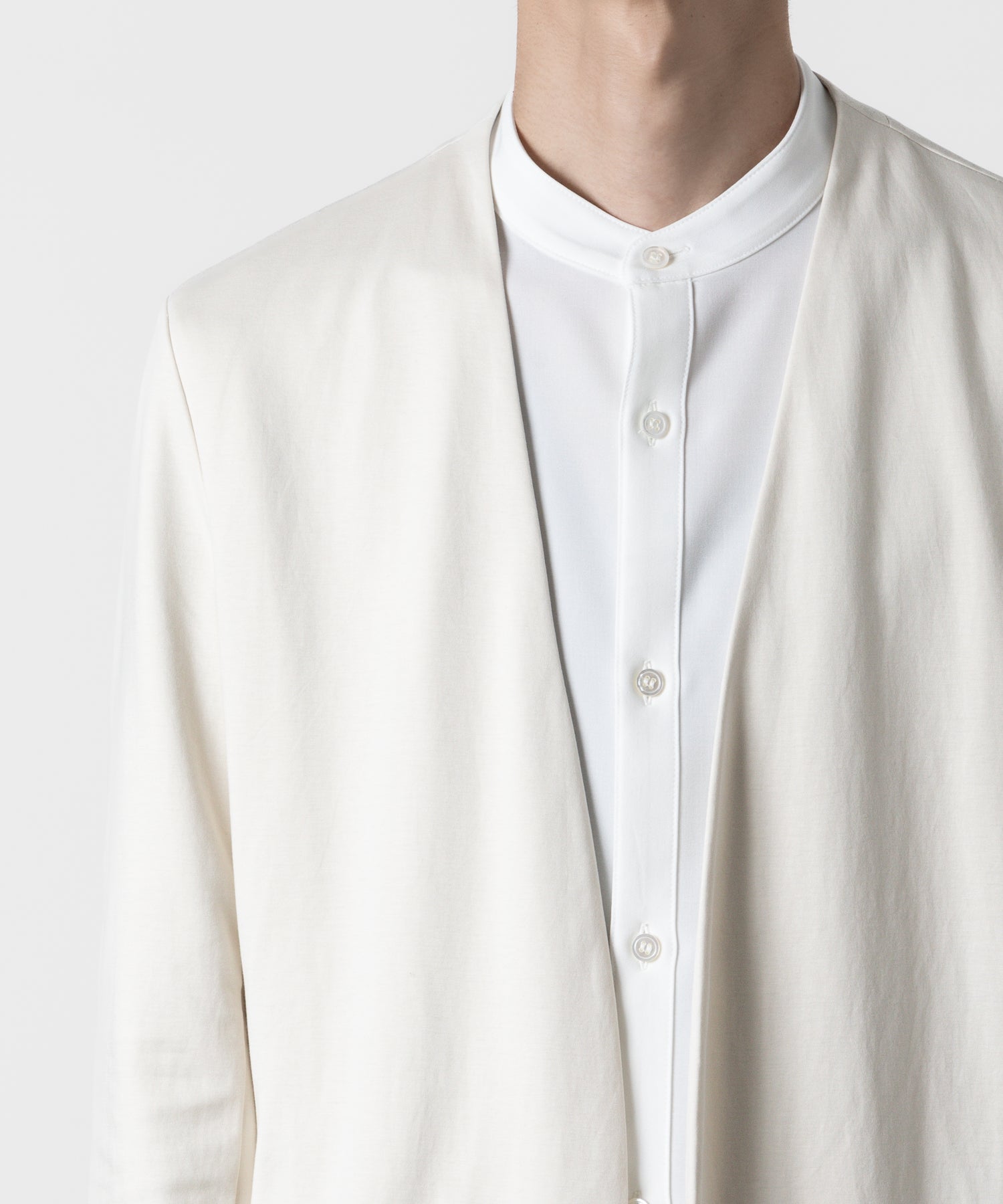 ATTACHMENT アタッチメントのCOTTON DOUBLE FACE COLLARLESS CARDIGAN - OFF WHITE 公式通販サイトsession福岡セレクトショップ